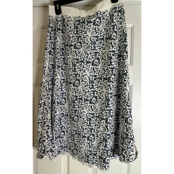 Fresh Produce Palm Baroque Boca Skirt Knee Length Floral Blue White Womens M USA - Picture 3 of 6